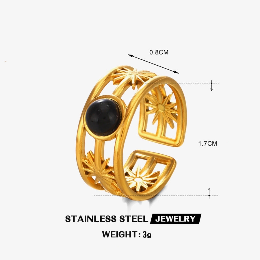 Jewelry IG Style Simple Style Round 304 Stainless Steel Malachite Turquoise Tiger Eye 18K Gold Plated Plating Inlay Open Rings