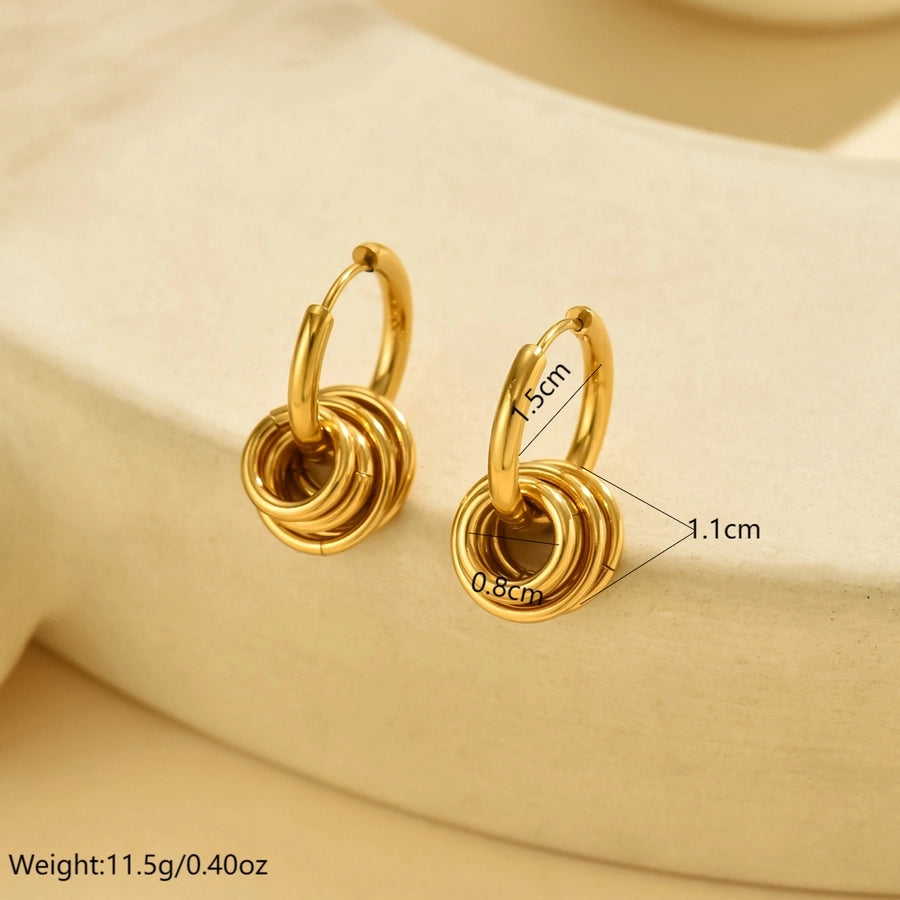 1 Pair Vintage Style French Style Round Polishing 304 Stainless Steel 14K Gold Plated Drop Earrings