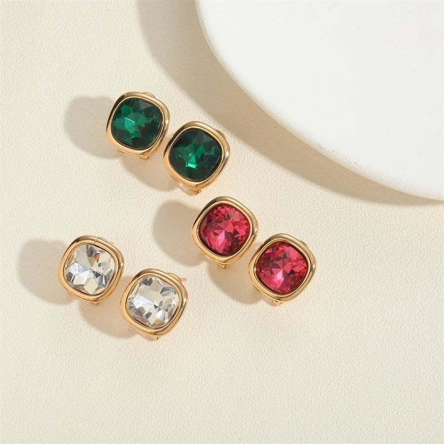 1 Pair Vintage Style Simple Style Commute Square Inlay Copper Acrylic Zircon 14K Gold Plated Ear Studs