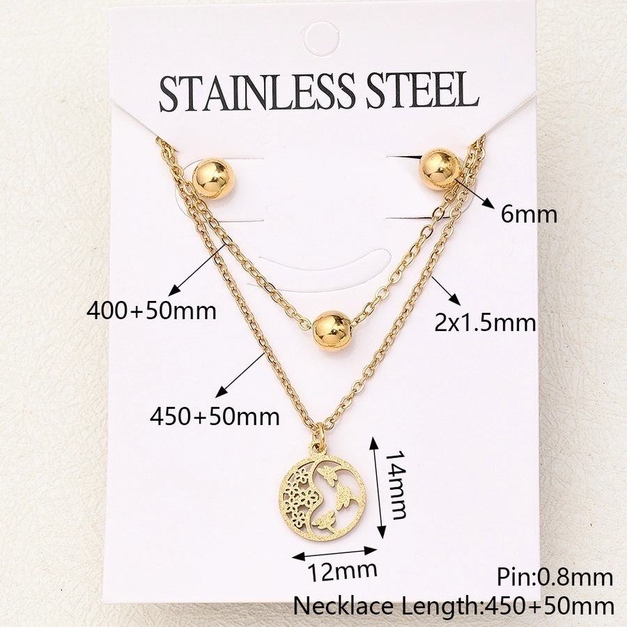 Jewelry Basic Vacation Round Flower Butterfly 304 Stainless Steel 18K Gold Plated Handmade Polishing Plating Jewelry Set