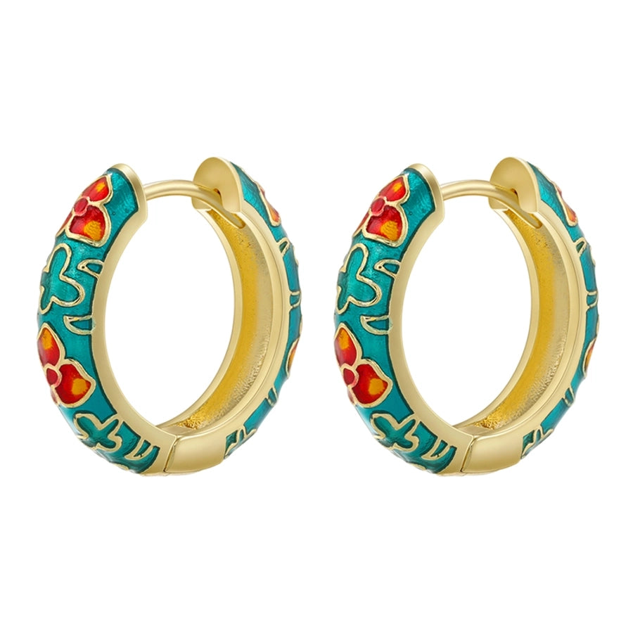 1 pair ig style elegant sweet flower enamel plating copper 18k gold plated hoop earrings