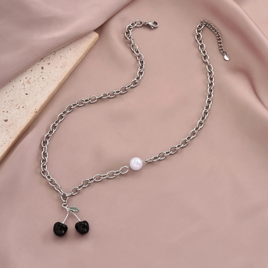 304 Stainless Steel Vintage Style Punk Cherry Pendant Necklace