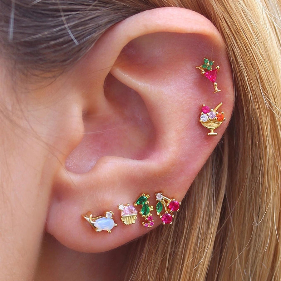 1 pair sweet simple style flower plating inlay copper zircon gold plated ear studs