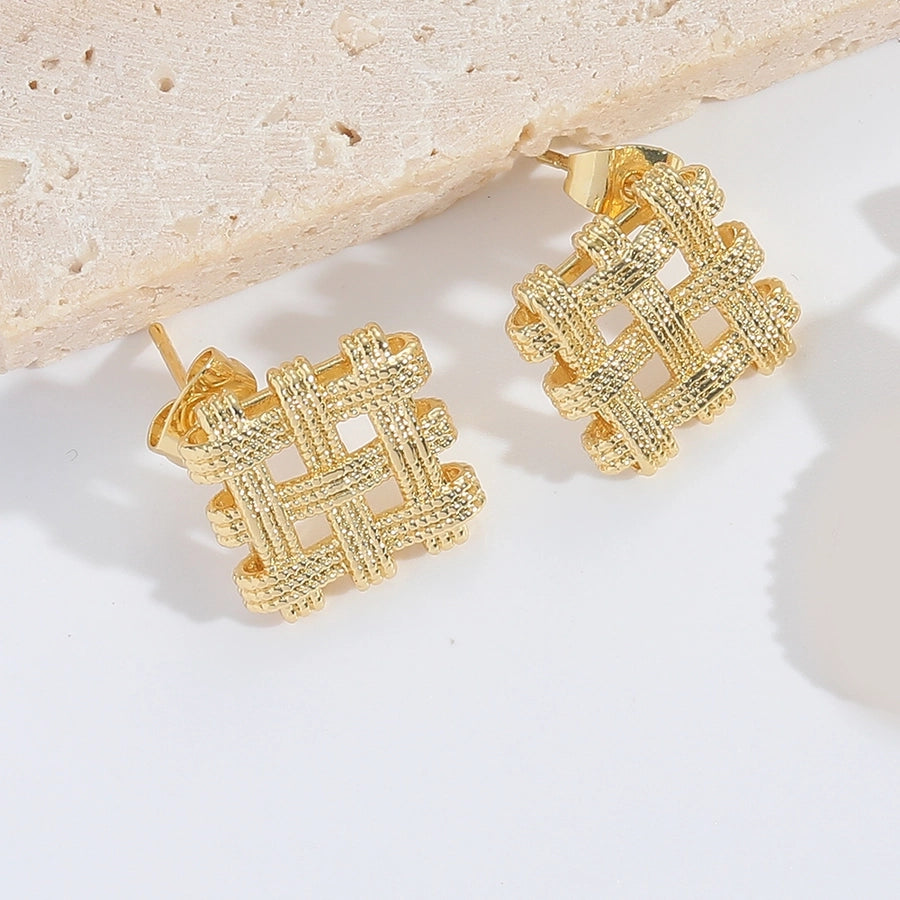 1 Pair Elegant Simple Style Commute Geometric Copper Zircon 14K Gold Plated Ear Studs