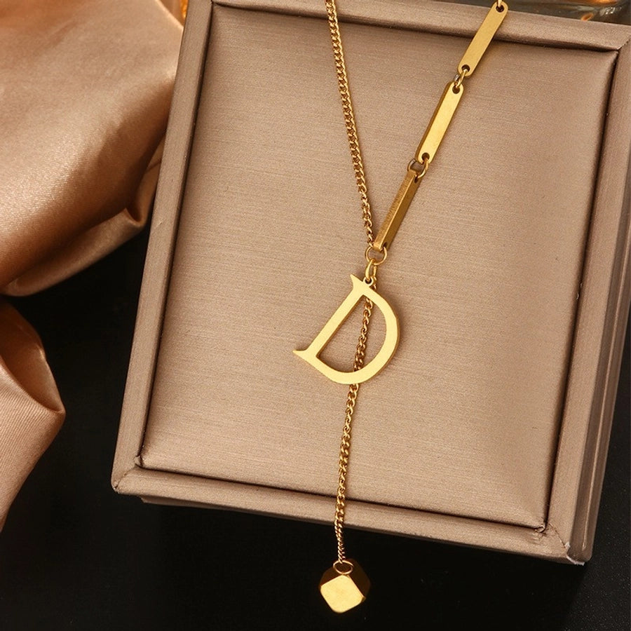 Jewelry Simple Style Artistic Letter 201 Stainless Steel 18K Gold Plated Pendant Necklace