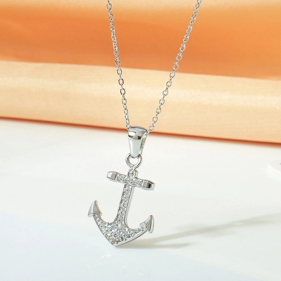 Jewelry Elegant Simple Style Streetwear Anchor Titanium Steel Diamond Pendant Necklace