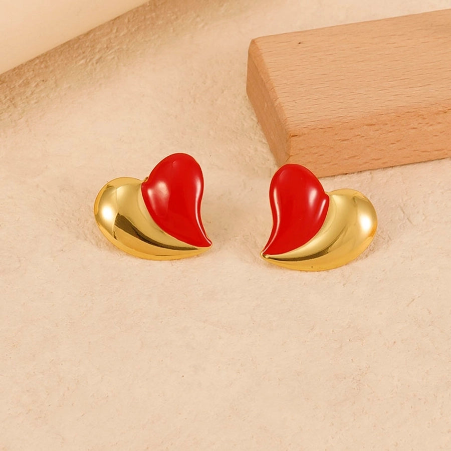 1 Pair Cute Business Vintage Style Heart Shape 304 Stainless Steel 18K Gold Plated Ear Studs