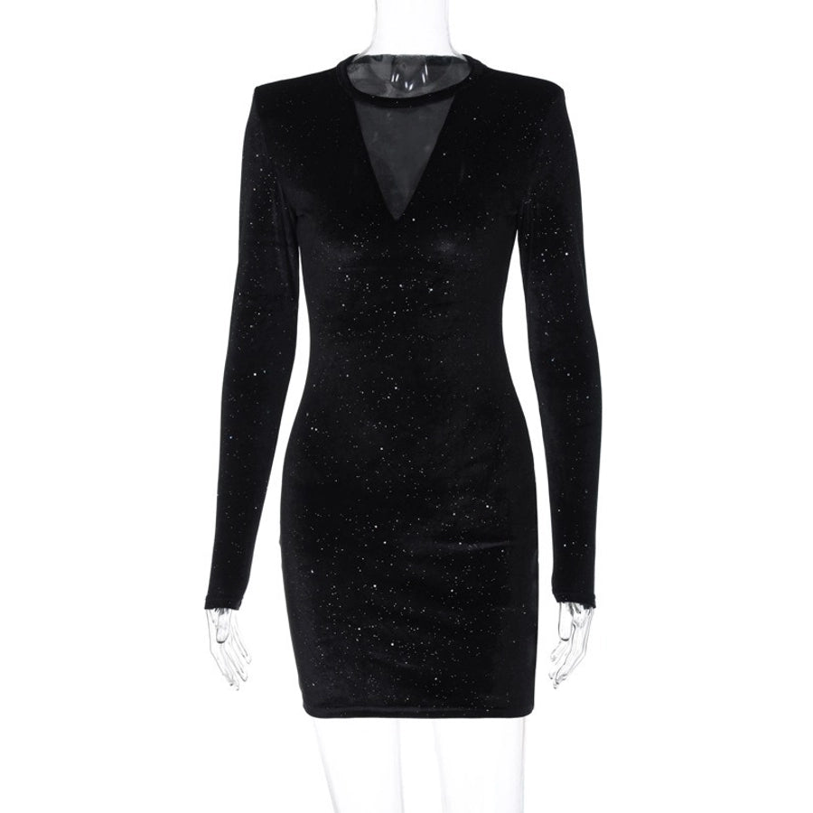 Women's Sheath Dress Elegant Sexy Round Neck Sequins Long Sleeve Solid Color Above Knee Holiday