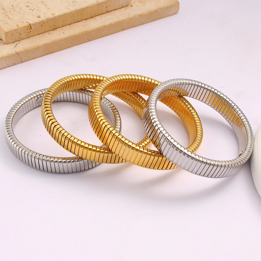 Retro Commute Stripe 304 Stainless Steel 18K Gold Plated Bangle In Bulk