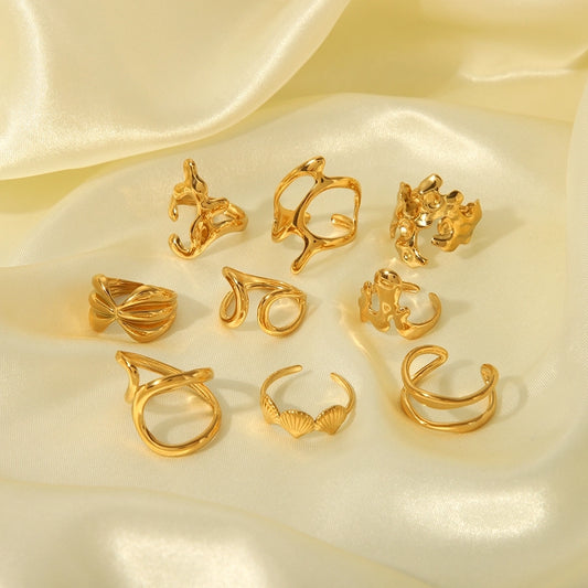 Jewelry Simple Style Irregular Solid Color Bow Knot 304 Stainless Steel 18K Gold Plated Open Rings