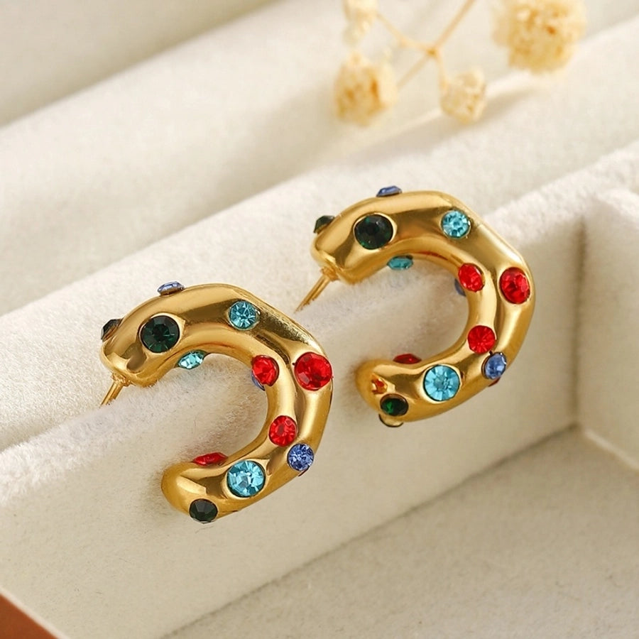 1 Pair Classical Retro Irregular Heart Shape Inlay 304 Stainless Steel Zircon Stainless Steel Earrings