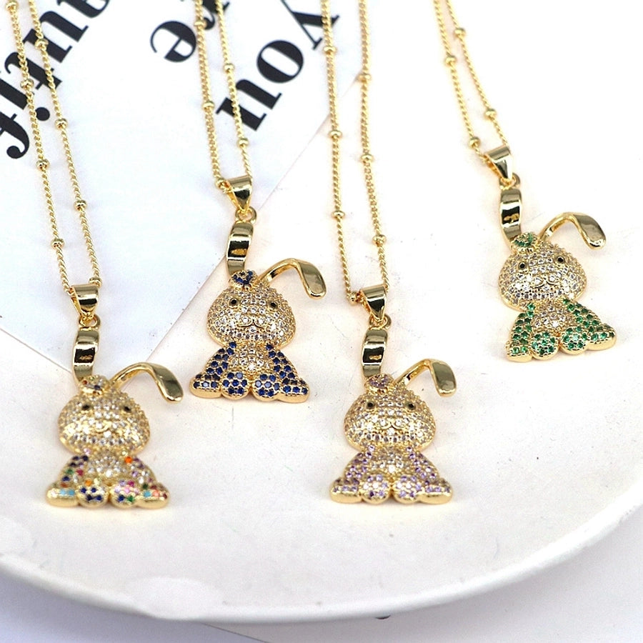 Copper Plating Inlay Rabbit Zircon Pendant Necklace