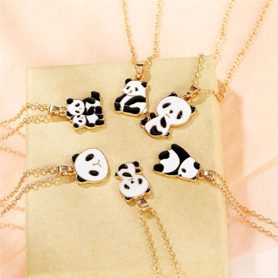 Cartoon Style Cute Panda K Gold Plated 201 Stainless Steel Zinc alloy  Pendant Necklace