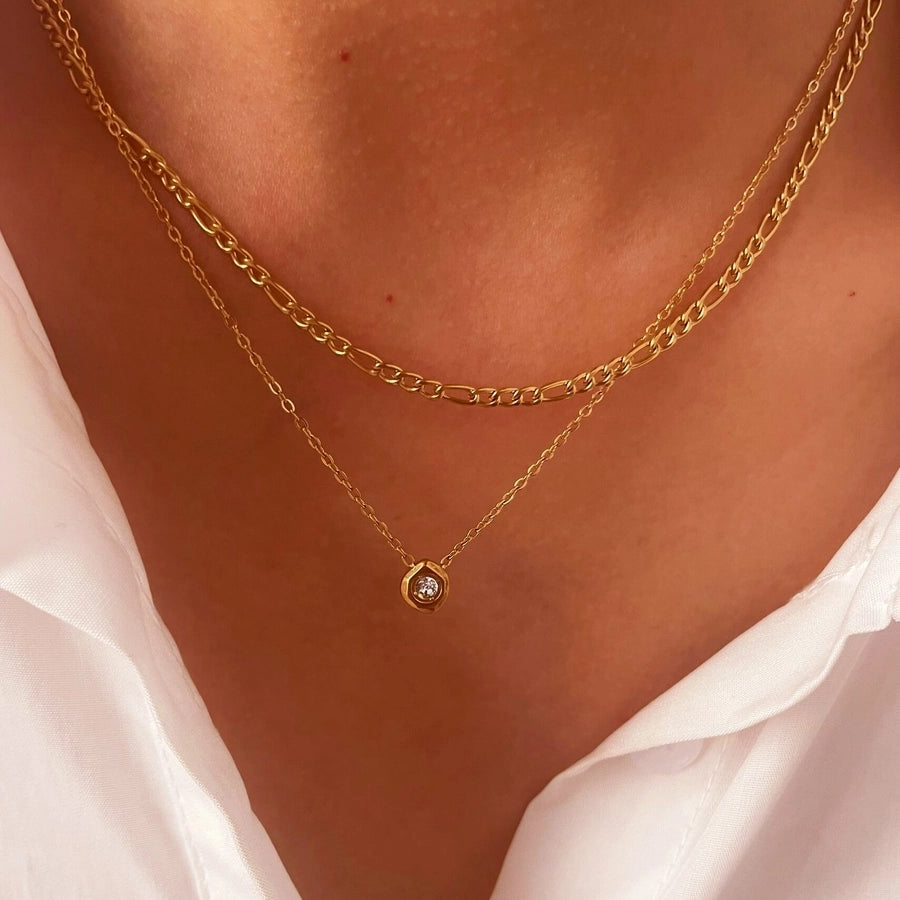 Jewelry Simple Style Commute Geometric 316L Stainless Steel  Rhinestones 18K Gold Plated Pendant Necklace