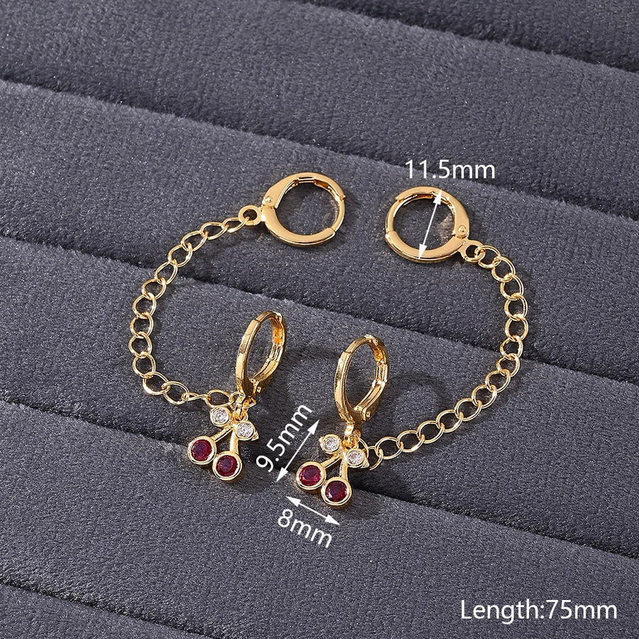 1 Pair IG Style Vacation Modern Style Cherry Starfish Heart Shape Polishing Plating Inlay Copper Zircon 18K Gold Plated Earrings - CEJEW