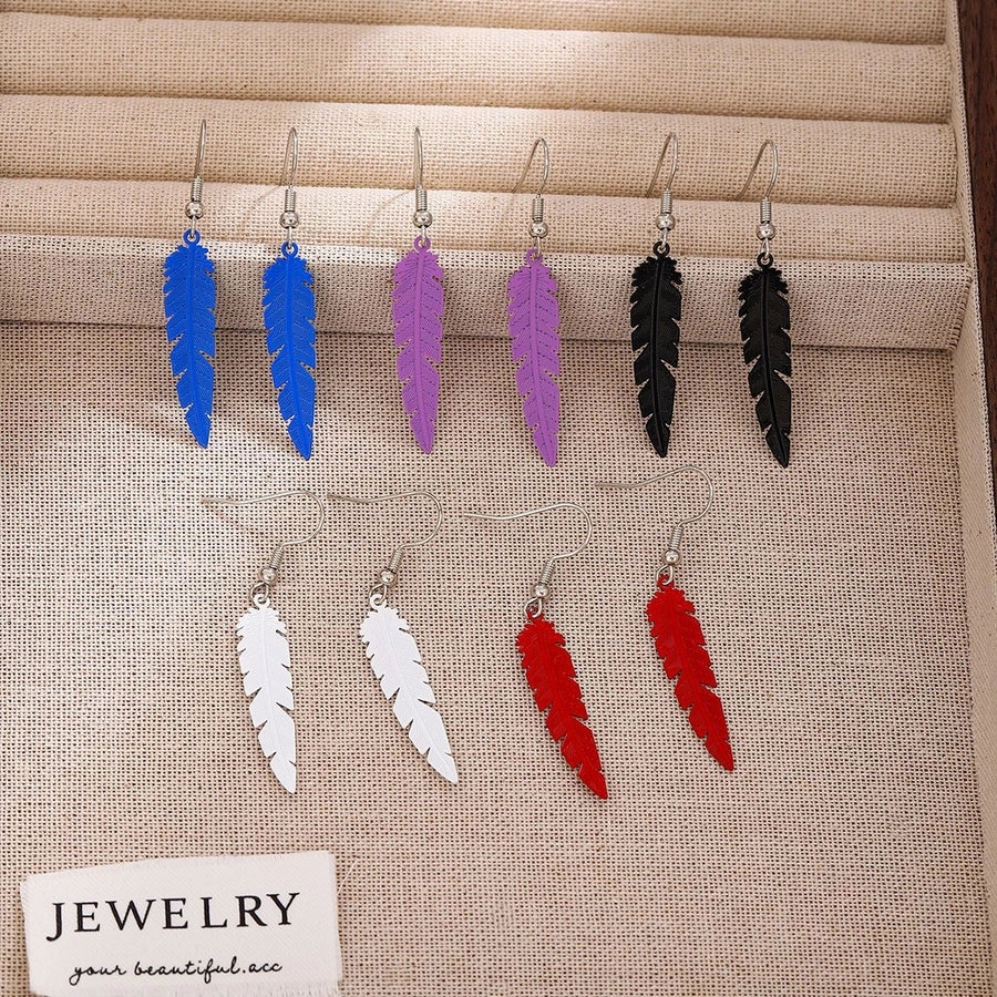 1 Pair Retro Feather Copper Drop Earrings