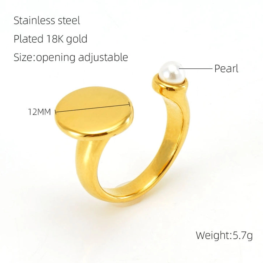 Jewelry Simple Style Geometric 304 Stainless Steel Pearl 18K Gold Plated Inlay Open Rings