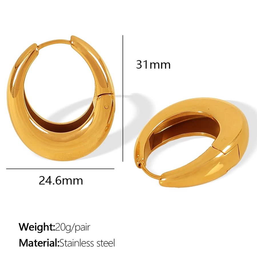 1 Pair Elegant Oval Polishing 304 Stainless Steel 18K Gold Plated Hoop Earrings