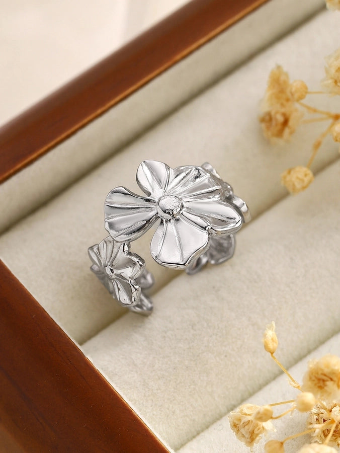 Jewelry Retro French Style Simple Style Heart Shape Flower Bow Knot Titanium Steel Open Rings