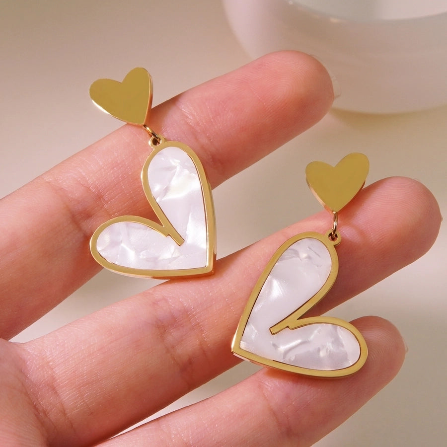 Jewelry Elegant Sweet Heart Shape 304 Stainless Steel Acrylic 18K Gold Plated Inlay Stainless Steel Jewelry Sets