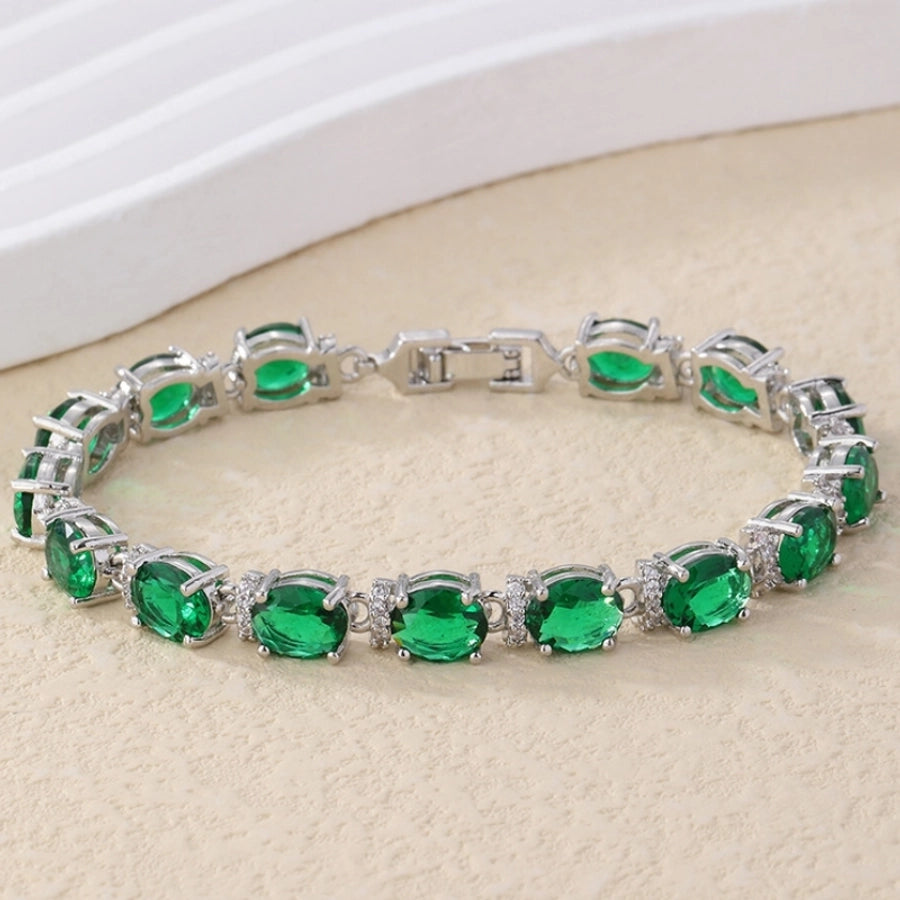 Copper Rhodium Plated Lady Simple Style Inlay Geometric Zircon Bracelets