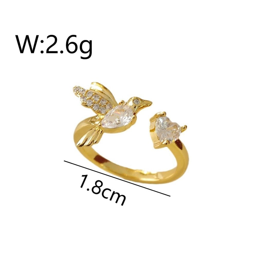 Copper 18K Gold Plated Beach Artistic Commute Polishing Inlay Peace dove Heart Shape Zircon Open Rings