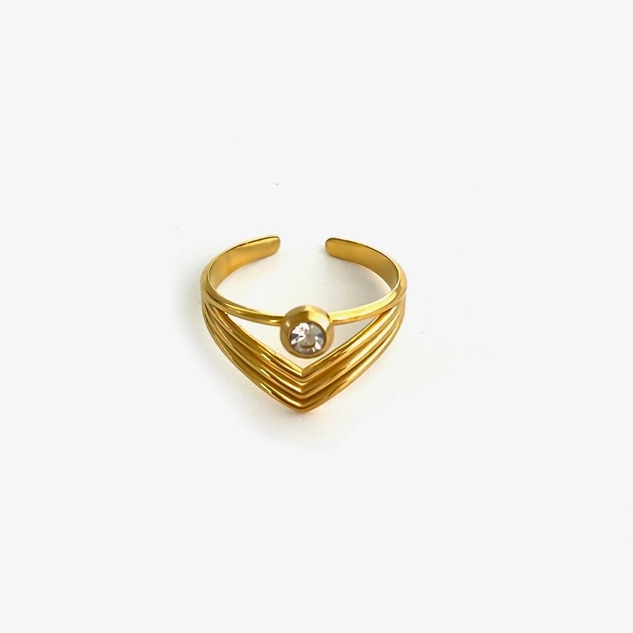 Simple Style Commute Geometric 316L Stainless Steel  Rhinestones 18K Gold Plated Women's Single Ring - CEJEW