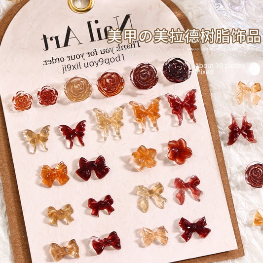 Pieces Internet Celebrity Style Maillard Coffee Color Nail Art Decorations Resin Bowknot Ice Transparent Camellia Autumn/winter