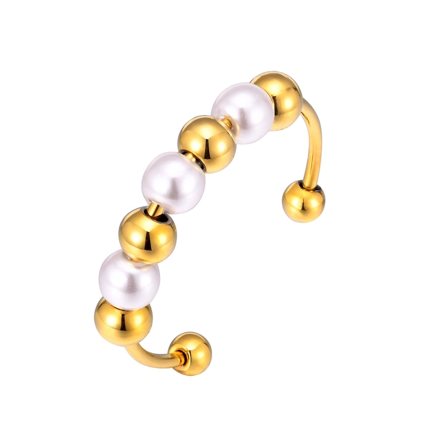 304 Stainless Steel 18K Gold Plated Elegant Simple Style Beaded Geometric Artificial Pearls Open Rings