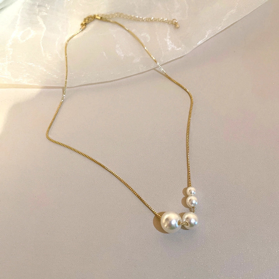 simple style heart shape flower alloy pearl plating inlay shell zircon women's pendant necklace