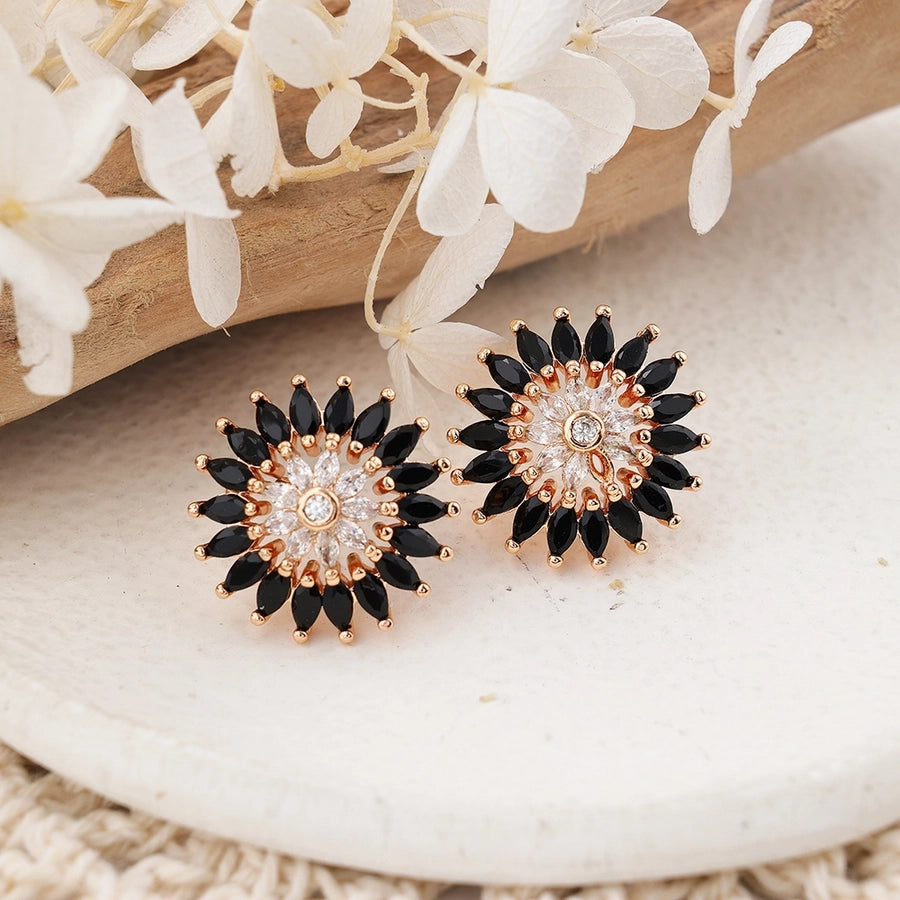 1 Pair IG Style Sweet Shiny Flower Hollow Out Inlay Copper Zircon Rose Gold Plated Ear Studs