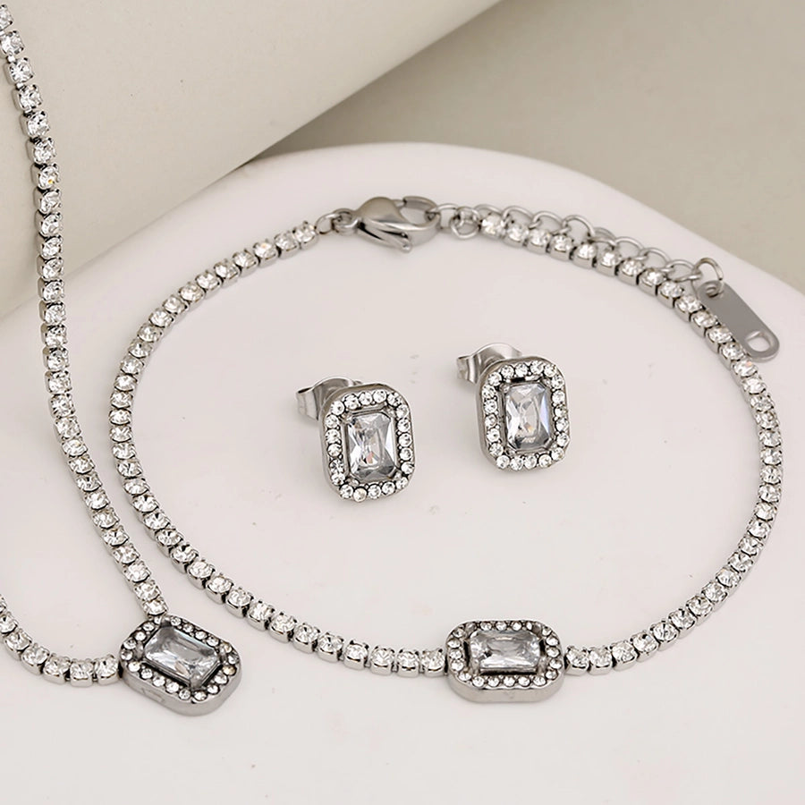 Jewelry Glam Luxurious Shiny Heart Shape 304 Stainless Steel Artificial Diamond Inlay Jewelry Set