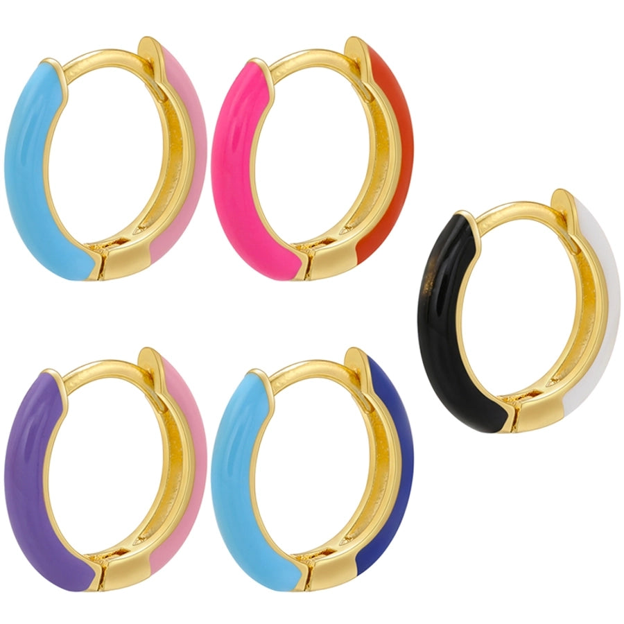 1 pair basic simple style circle round enamel plating copper 18k gold plated hoop earrings - CEJEW