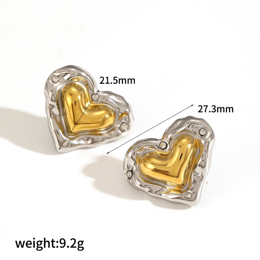 1 Pair Simple Style Geometric Heart Shape Mixed Metal Inlay 304 Stainless Steel Zircon 18K Gold Plated Ear Studs