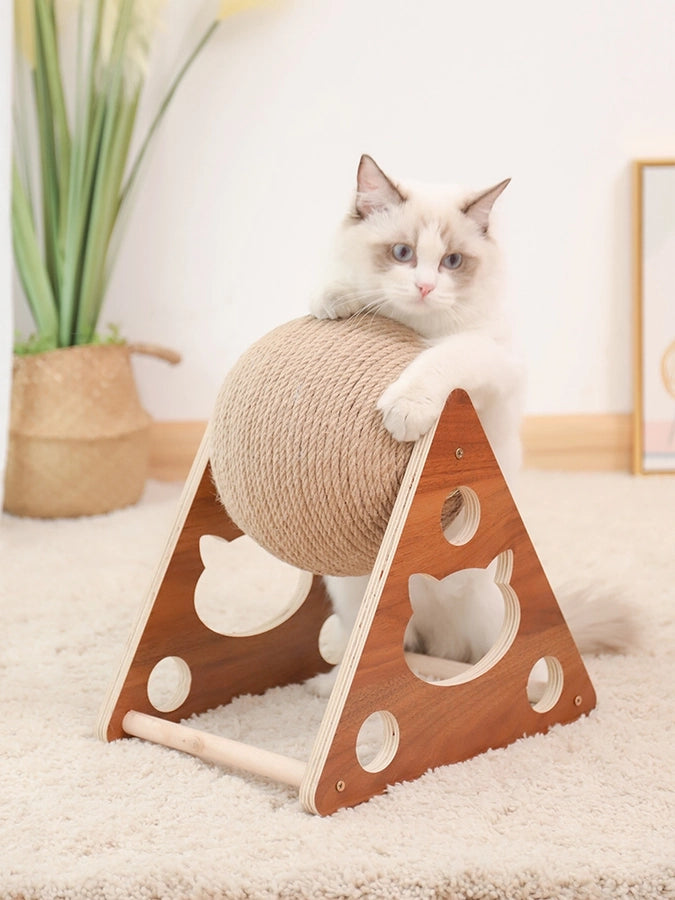 Wooden Cat Scratch Board Toy Durable Cat Scratching Post Ball Hand-wound Rope Climbing Frame Pet Supplies