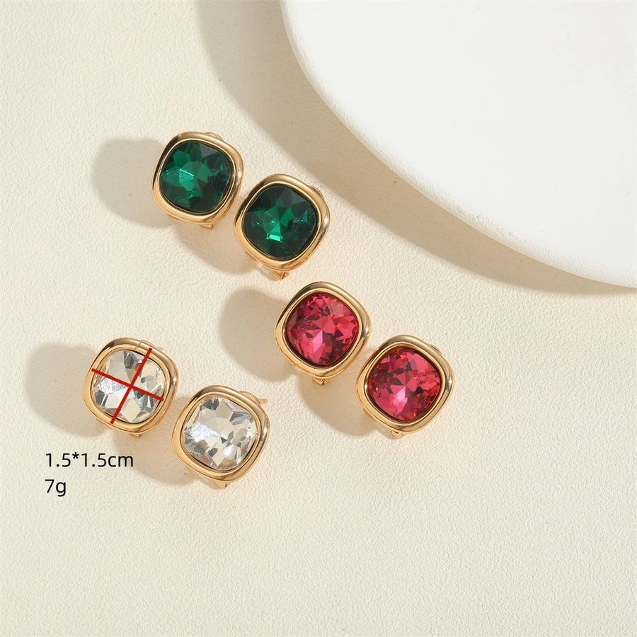 1 Pair Vintage Style Simple Style Commute Square Inlay Copper Acrylic Zircon 14K Gold Plated Ear Studs