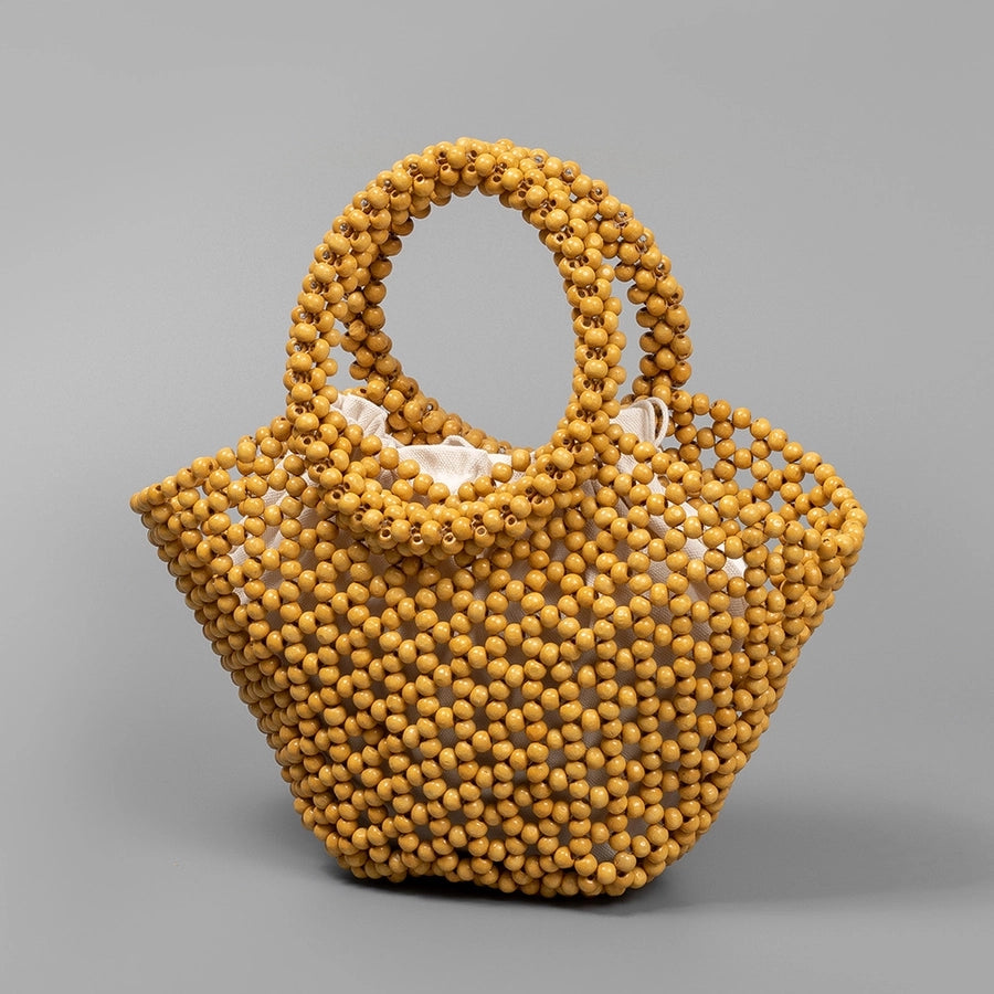 Women's Medium Maple Solid Color Elegant Streetwear Beading Dumpling Shape String Straw Bag