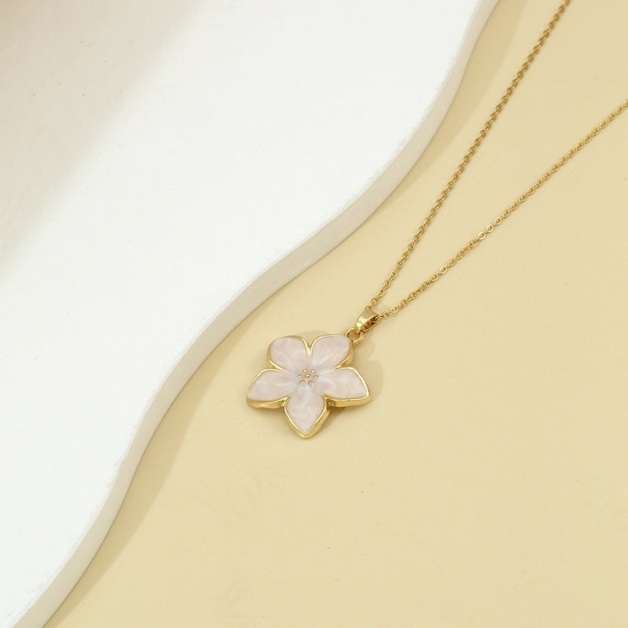 Elegant Sweet Flower K Gold Plated 304 Stainless Steel Alloy  Pendant Necklace