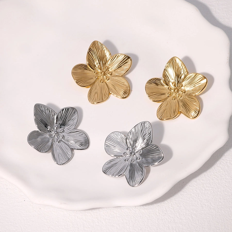 1 Pair IG Style Elegant Simple Style Flower 304 Stainless Steel 18K Gold Plated Ear Studs