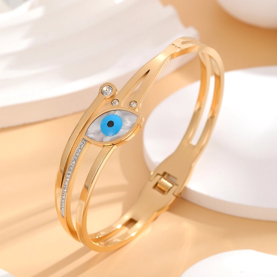 Simple Style Eye 304 Stainless Steel 18K Gold Plated Rhinestones Bangle In Bulk