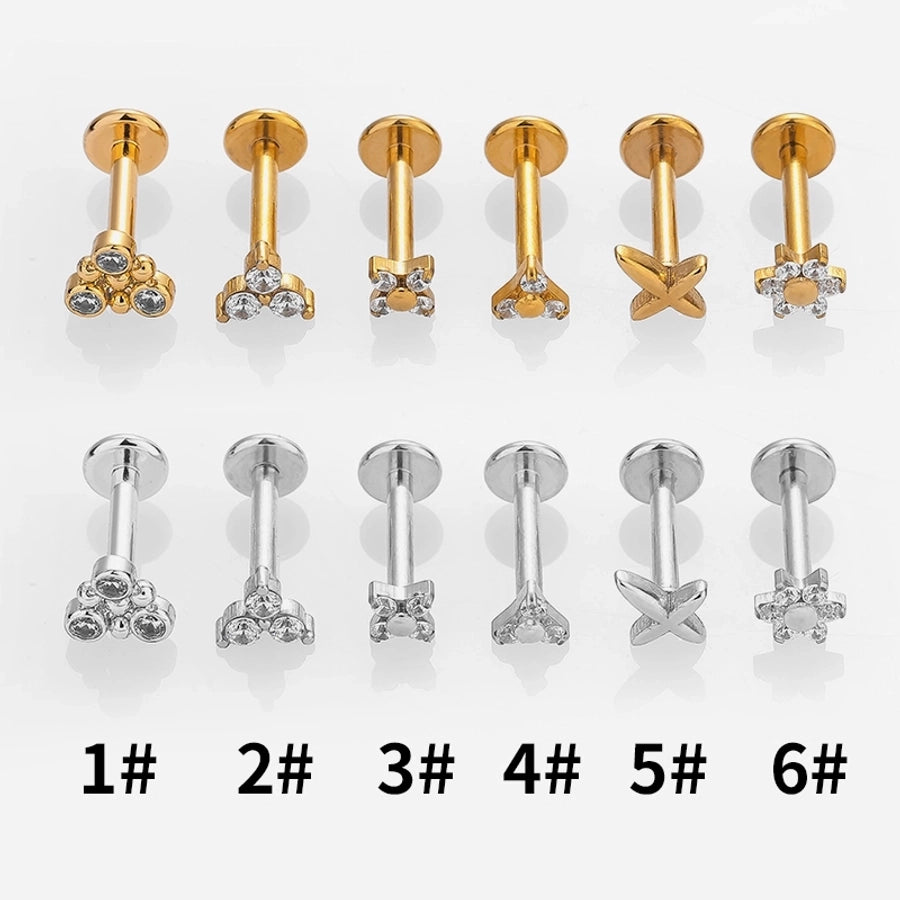 1 Piece Lip Rings Simple Style Classic Style Cross Flower 316L Stainless Steel  Polishing Zircon 18K Gold Plated Lip Rings Ear Cartilage Rings & Studs Nose Rings & Studs