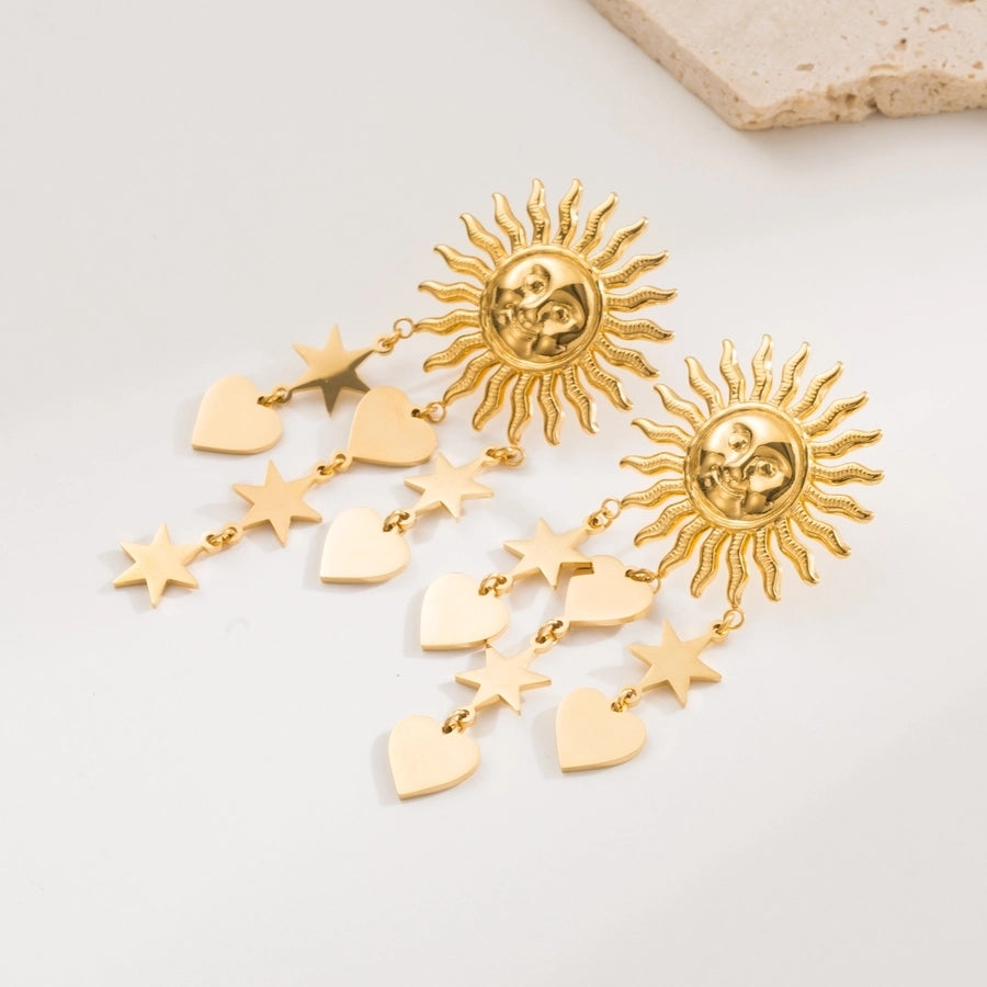 1 Pair Casual Modern Style Simple Style Sun Heart Shape Butterfly 304 Stainless Steel 18K Gold Plated Ear Studs