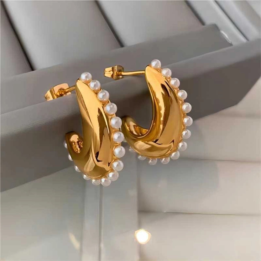 1 Pair Simple Style Solid Color Polishing Plating Inlay 304 Stainless Steel Pearl Ear Studs