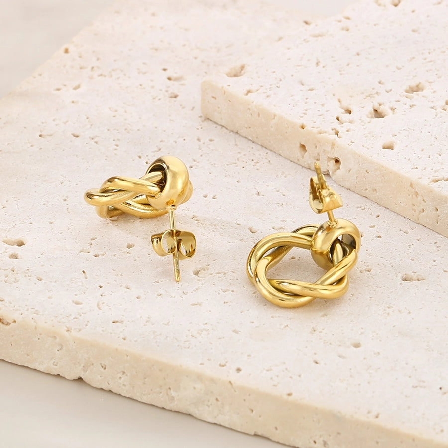 1 Pair Vintage Style Geometric Plating 304 Stainless Steel 18K Gold Plated Ear Studs - CEJEW