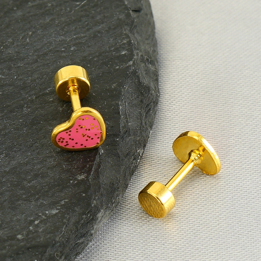 1 Pair Simple Style Heart Shape Enamel Plating Stainless Steel Ear Studs - CEJEW