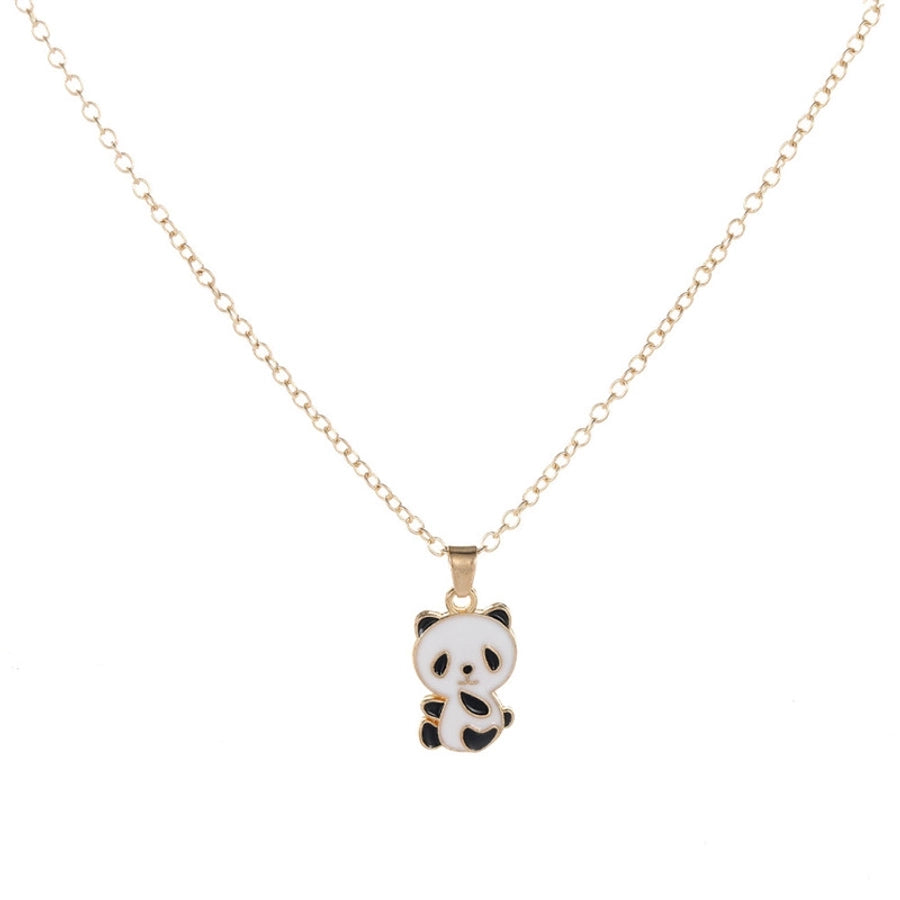 Cartoon Style Cute Panda K Gold Plated 201 Stainless Steel Zinc alloy  Pendant Necklace