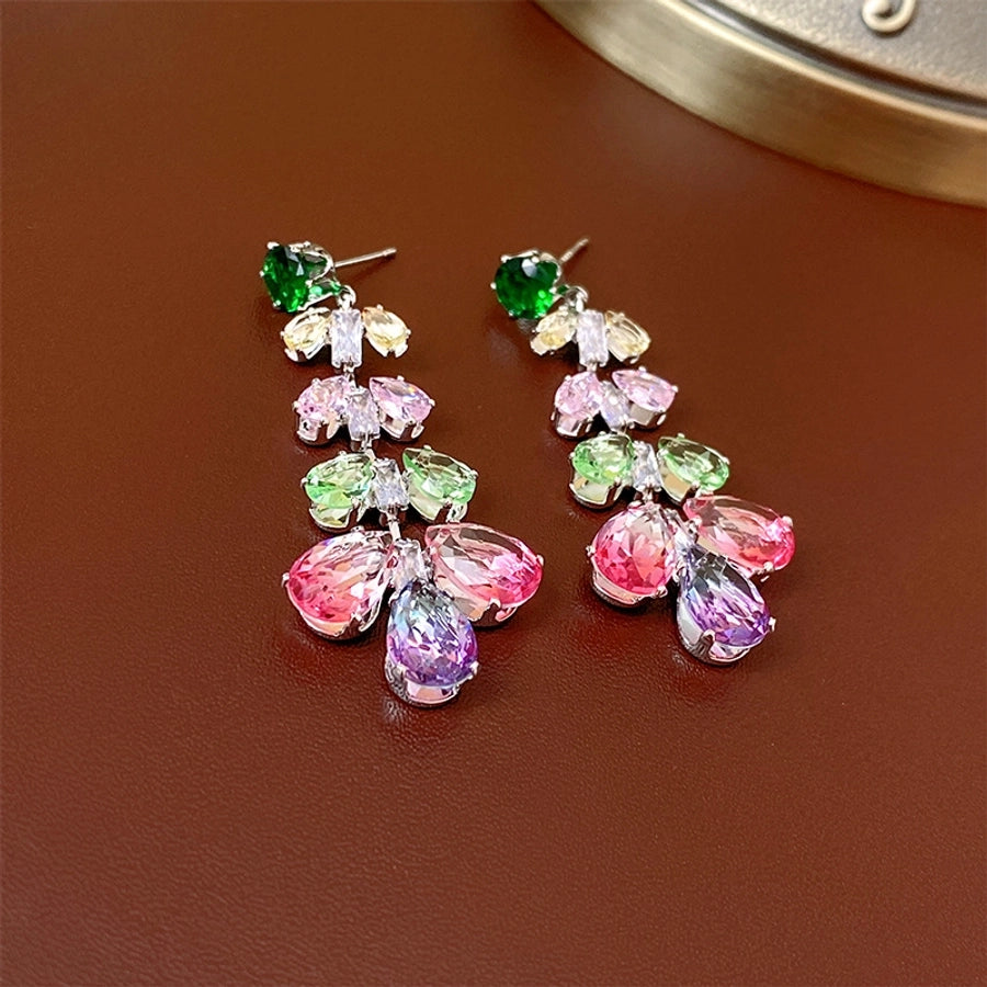 1 Pair Casual Simple Style Streetwear Leaf Inlay Copper Zircon Drop Earrings