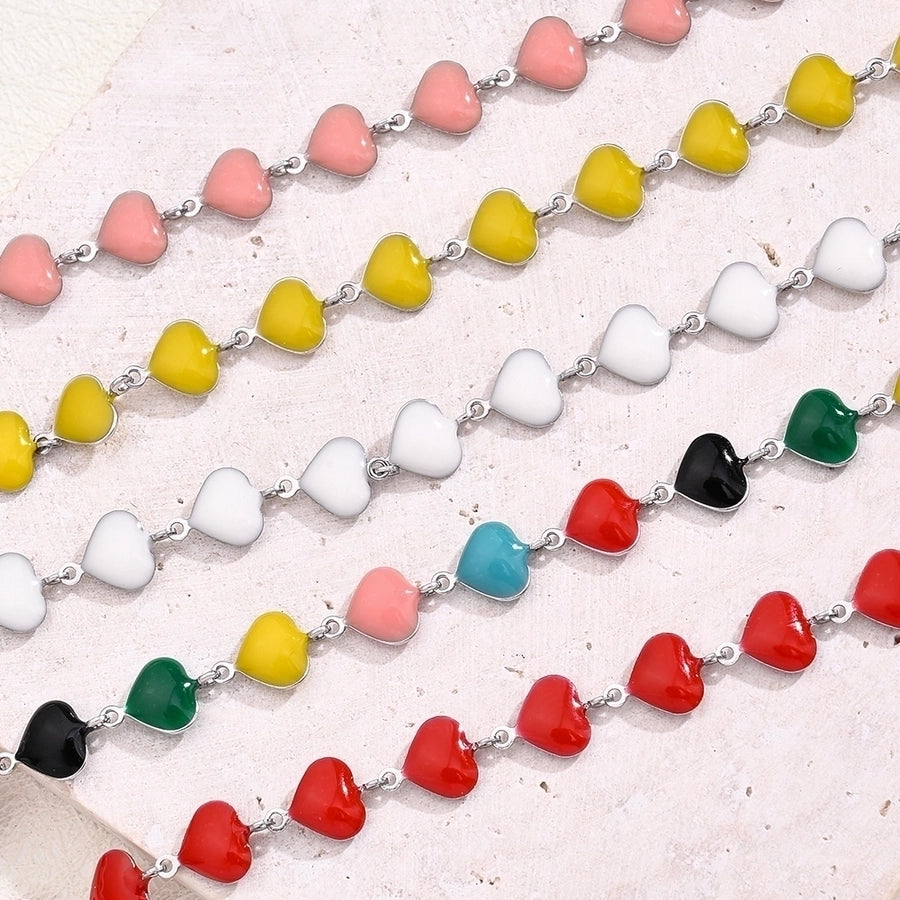 Jewelry Casual Simple Style Classic Style Colorful Heart Shape 304 Stainless Steel Handmade Polishing Enamel Necklace