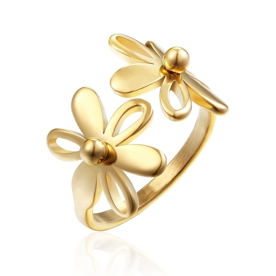 Jewelry Fashion Flower 304 Stainless Steel 18K Gold Plated Plating Open Ring