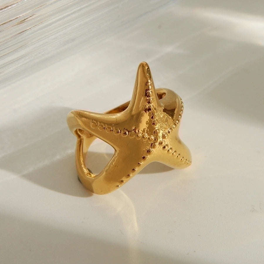 Jewelry Marine Style Beach Commute Starfish Solid Color 304 Stainless Steel 18K Gold Plated Rings